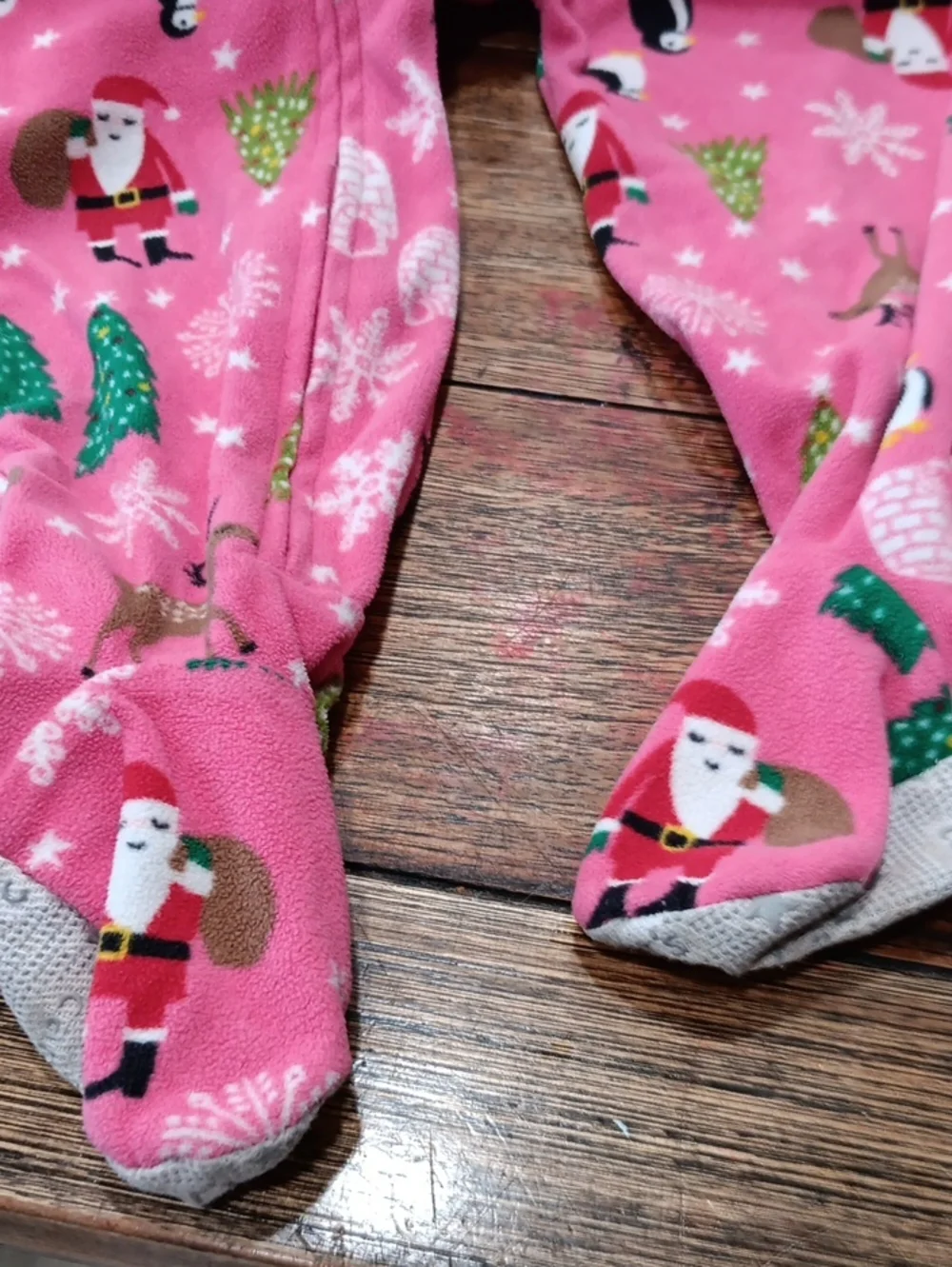 Carter's Pink Holiday Snow Character Fleece One-Piece Footed Pajamas